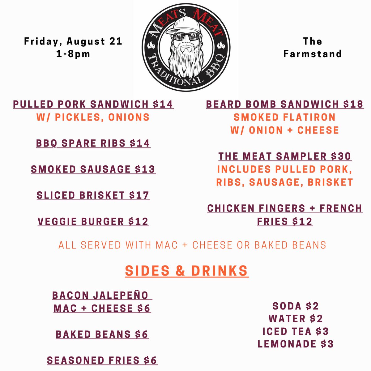 Foodie Friday with Meat's Meat is today! Stop by the Farmstand between 1-8pm to get your classic 'cue. There is something for everyone! The Farmstand will also stay open late so you can pick up produce, cheese (have you tried the burrata?), pizza dough, Long Island duck and more