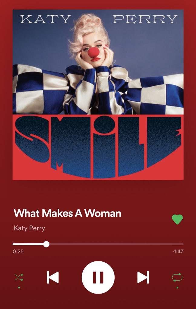 SMILEWhat Makes A Woman: “There it is Katheryn”This song has just been released and the last line hits so hard. This is Katy ending her new album SMILE by telling herself that she finally got back what she had lost, her SMILE.