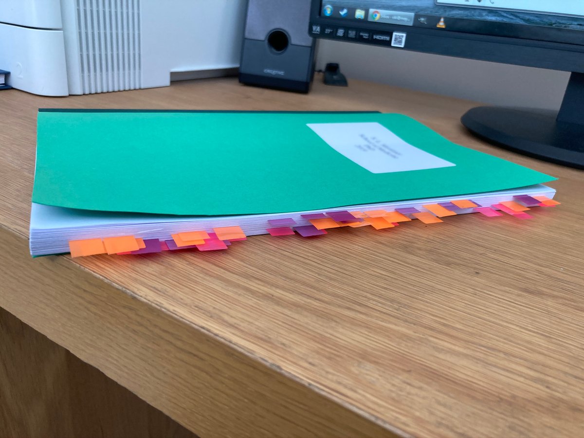 Here is a thesis I’ve just finished reading. Every orange tab is something that I would like to discuss at the viva. The purple tabs are little mistakes we don’t need to discuss, but that the candidate might like to change before final submission (like typos)... 2/15