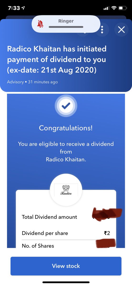 ashishkashyap's tweet photo. Real time dividend alerts on @INDmoneyApp ; I going to have a nice weekend with this dividend amount :) #dividends #stocks #trackMoney #growMoney #SuperMoneyApp https://t.co/CxY6BtCAiT