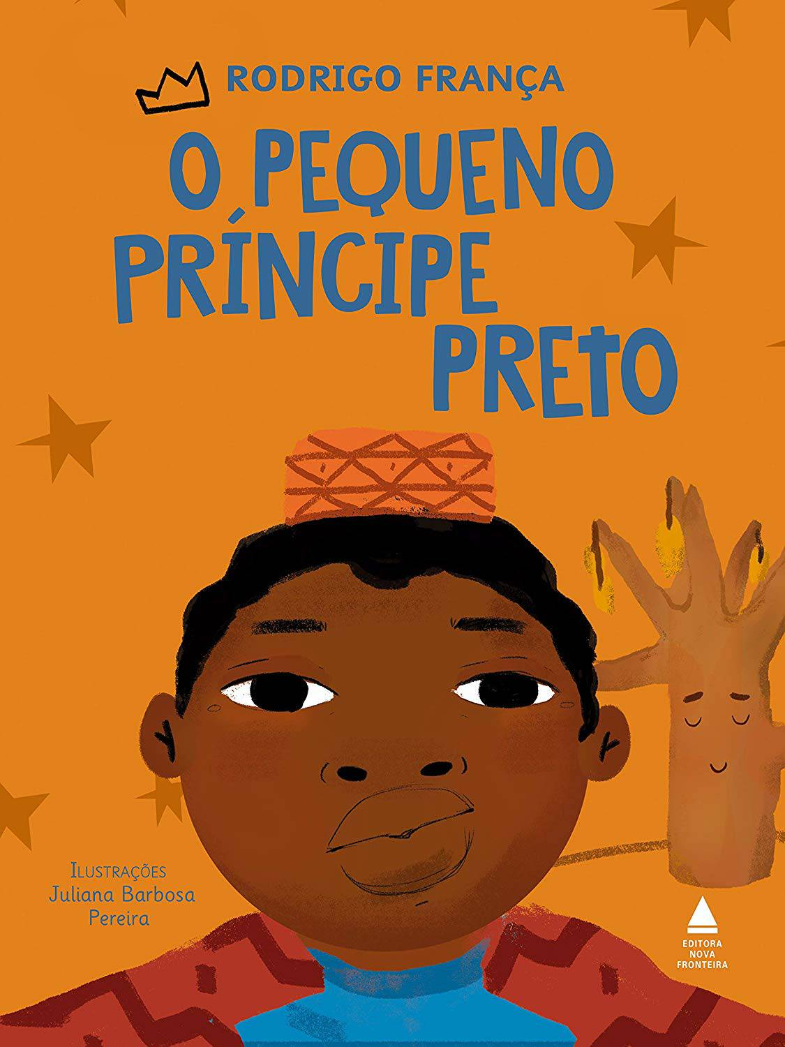 Capa de O pequeno príncipe negro, que tem a ilustração de um menino negro usando um kufi amarelo com linhas vermelhas. O fundo é amarelo e tem um arvore seca do lado direito e pequenas estrelas espalhadas no restante da capa. O título do livro está no alto, centralizado e em letras azuis.