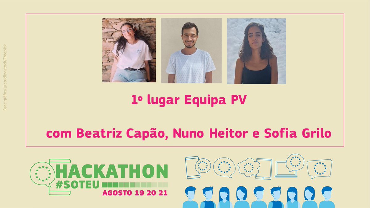 CE_PTrep's tweet photo. #HackathonSOTEU Troféu 1º lugar - Equipa Primo Vere com Beatriz Capão, Nuno Heitor e Sofia Grilo.
#SOTEU https://t.co/oOjLVBQW7M