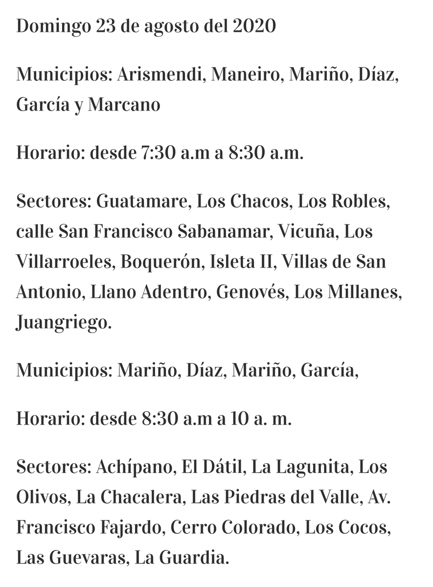 BajoLaLupaInfo's tweet photo. #Ahora El domingo #23Agosto @CorpoelecNE_ informa que habrá corte de luz. Los sectores que se quedarán sin electricidad se describen abajo. Será solo por 2 horas, según la corporación - con información del portal La Hora Online #21agosto #IslaDeMargarita https://t.co/dar1SJT7D9