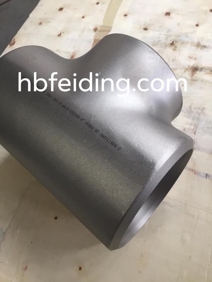 Item: Equal Tee
Size: 8 inch
Material: A815-S32205
Standard: ASME B16.9
Thickness: SCH.XS
Degree: 90D
NACE: MR0175
We are shipping it to Pakistan market and using for petroleum pipeline. The end user will enjoy its high quality. 
We are also waiting for your new requirement!