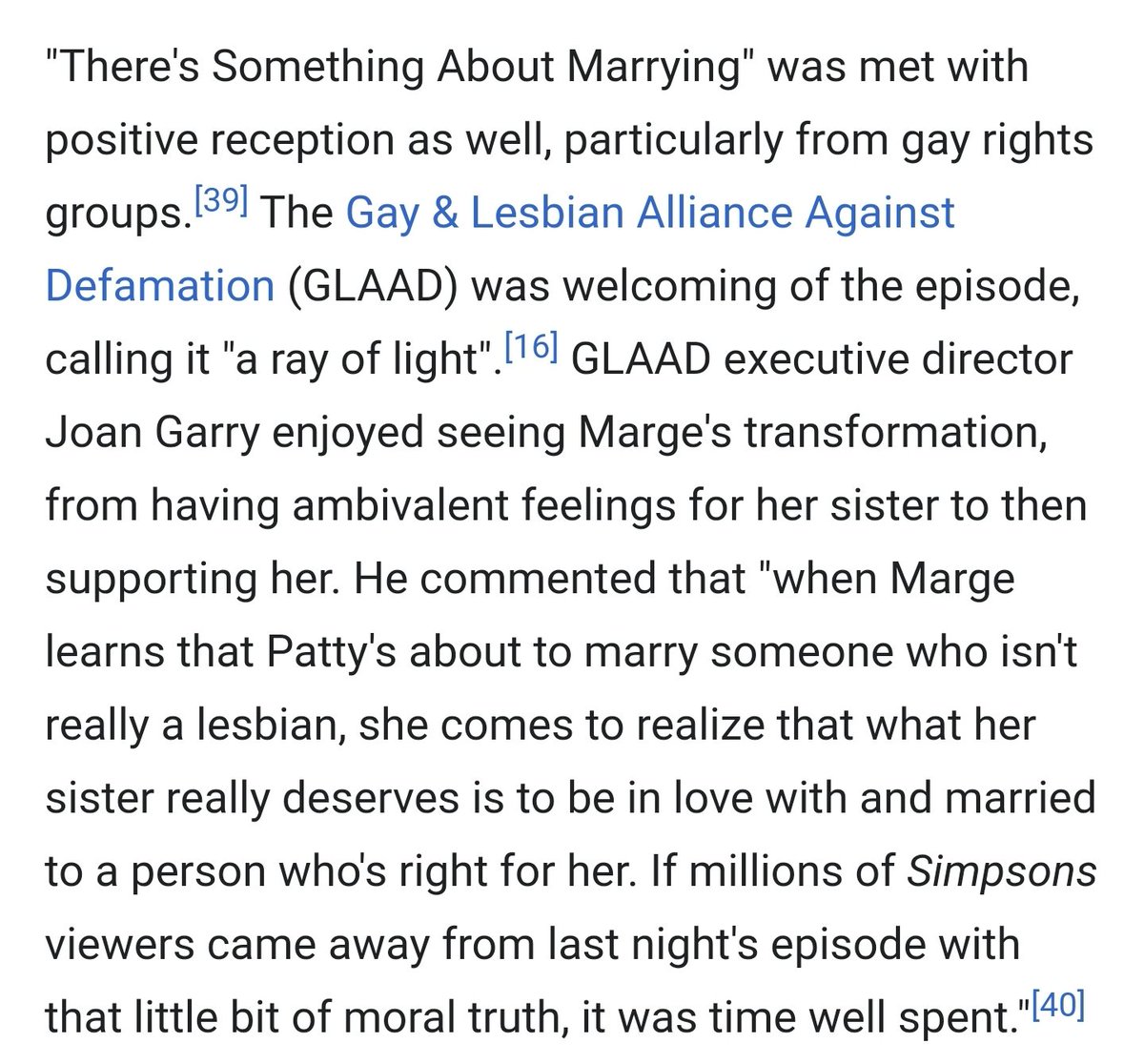 There's Something About Marrying got so much positive praise for being "pro gay" and people either ignored the trans angle entirely or praised it.GLAAD threw the trans community under the bus because everyone was starved for any mainstream lesbian representation at all.