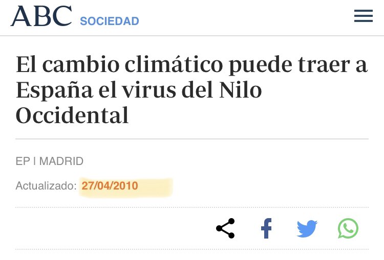 juralde's tweet photo. Ya hace diez años los científicos advertían sobre el riesgo de que el #cambioclimático pudiera traer a España el virus del Nilo Occidental. Desgraciadamente las previsiones se cumplen. La única prevención: abordar la emergencia climática  https://t.co/y2zZF8PE5d https://t.co/zVdowocFAl