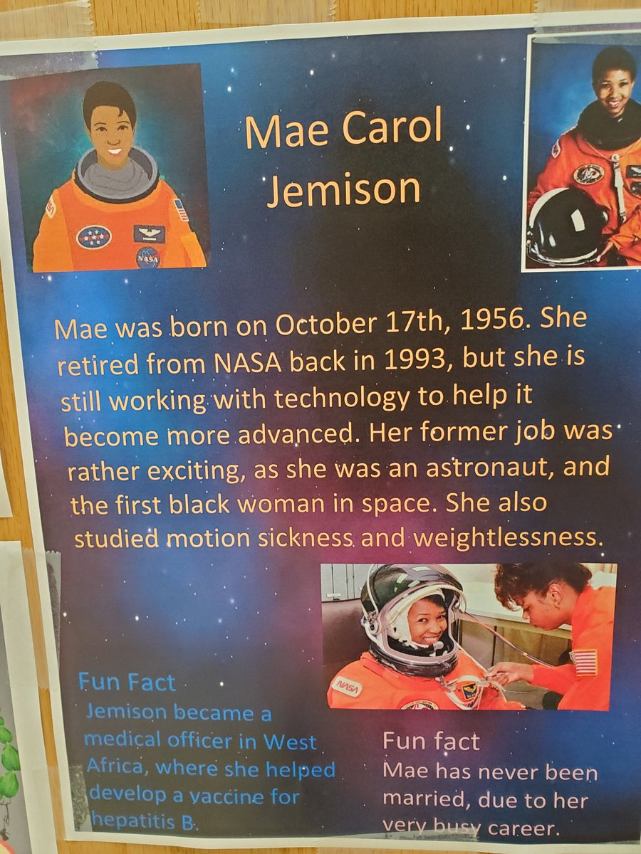 caitlynn_ann15's tweet image. Did you know that Mae Carol Jemison was the first African American woman in space? #incrediblework #wearewayne