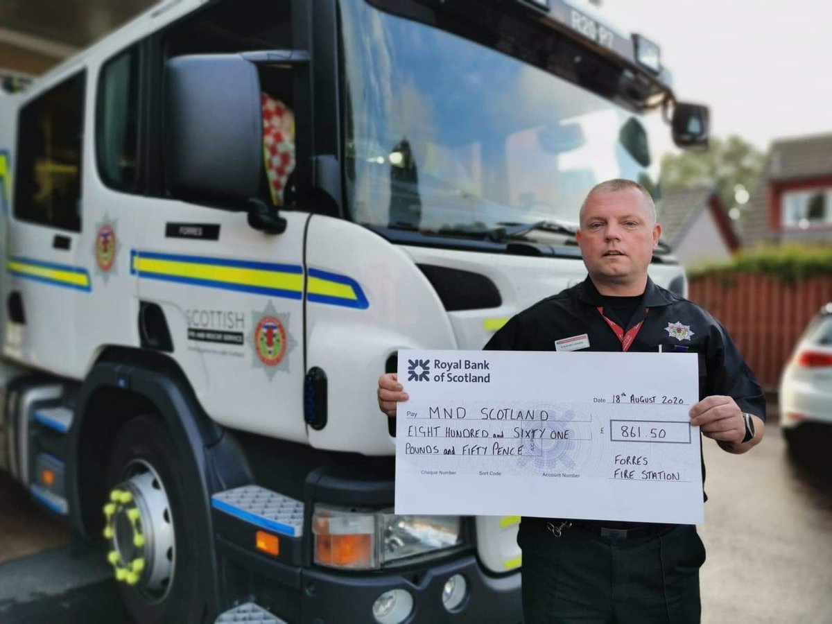 FireForres's tweet photo. Thanks to MND Scotland &amp; Moray Hydrotherapy Pool for coming along to the station to collect cheques from our recent 24hr Run Challenge. Thanks again to all those who donated. https://t.co/KtSaeJQ3ZJ