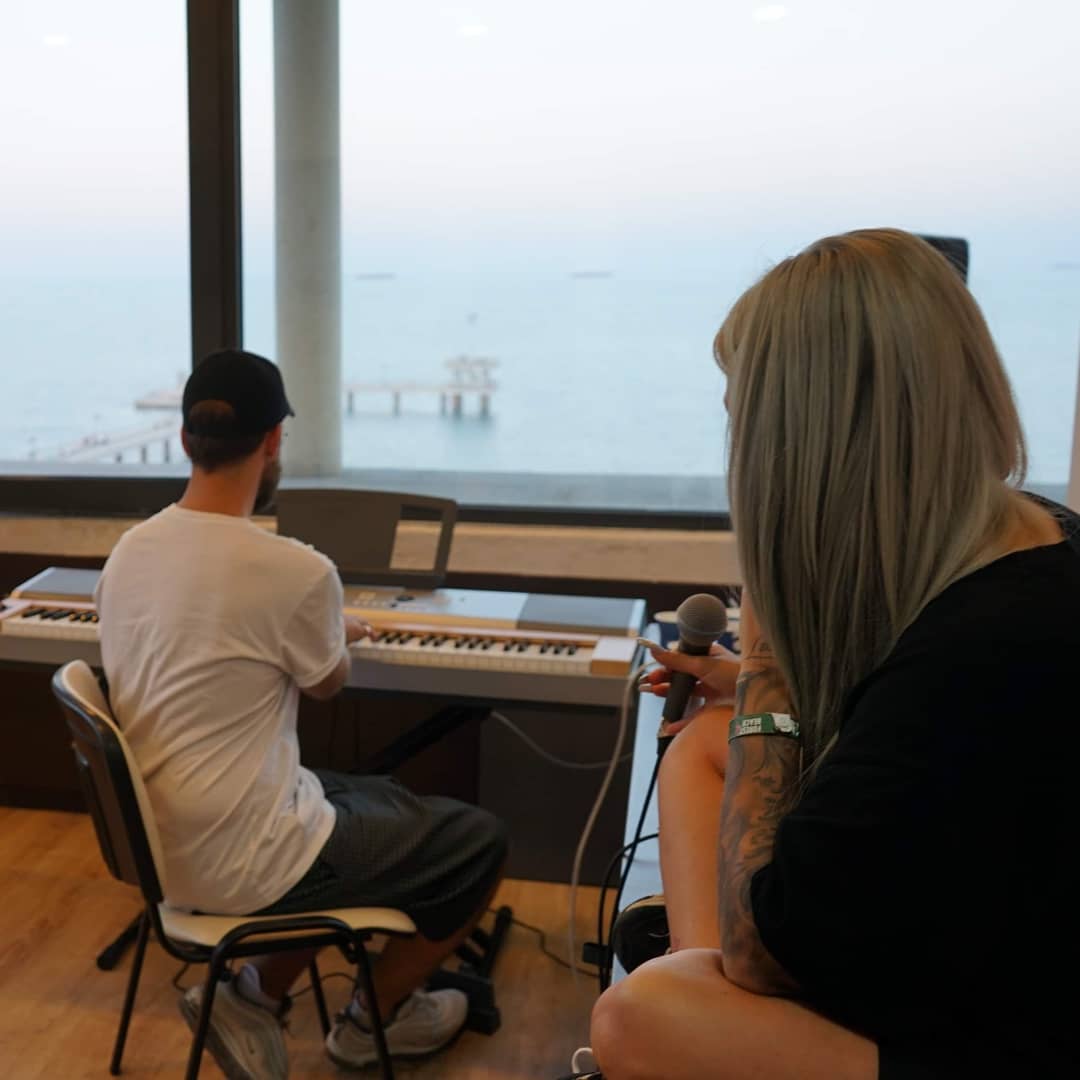 EurovisionCamp's tweet photo. Victoria had a songwriting session today in #Burgas 🌊 She worked with Borislav Milanov and Lukas Oscar, who were part of the Tears Getting Sober songwriting team, and the producer @MartinMasarov ⭐ @Victoriageorge_ also gave an interview for our media partners from BNR Burgas. https://t.co/lUkPi3UmSB