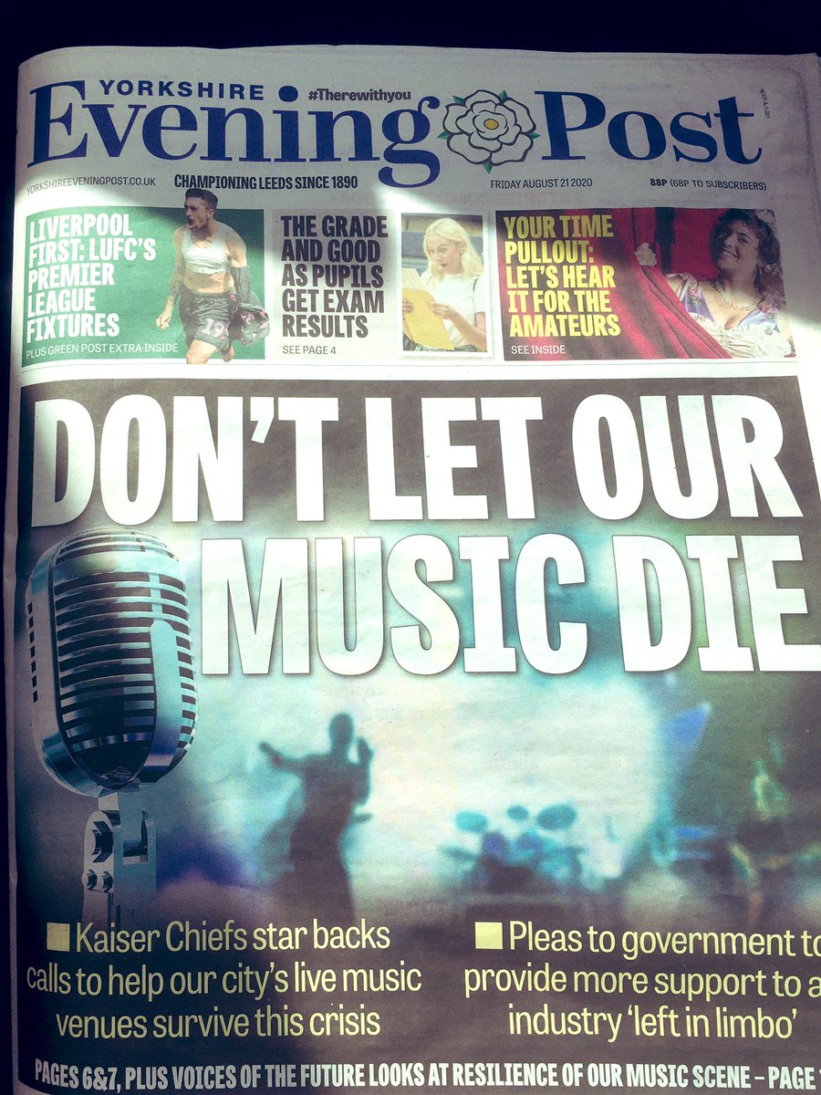 ApolloJunction's tweet photo. Proud to have been asked by the @LeedsNews to speak about how this years crisis has impacted us, alongside @Crash_Records and Simon from the @KaiserChiefs 
Thanks to the paper for reporting on the huge impact on music in Leeds and Nationally 💛💙 https://t.co/iea7g9J1Qf
