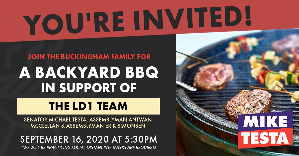 TestaForNJ's tweet image. You're invited to join the Buckingham Family for a backyard BBQ on Wednesday, September 16th in support of the #LD1 Team! Email LaurenECasper@gmail.com for the location of this event and more information. We hope to see you there! #TeamTesta
facebook.com/events/3406101…