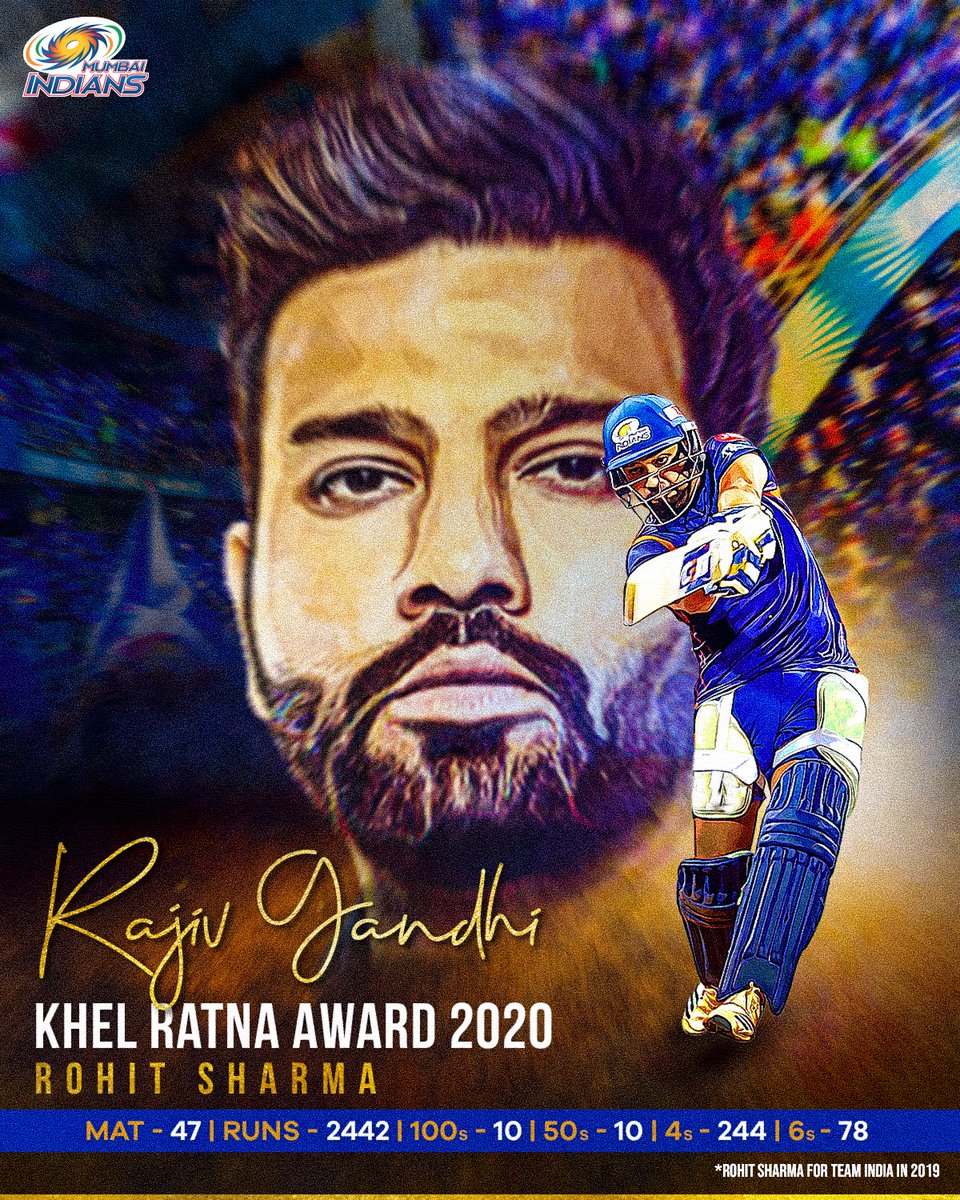 A record-breaking 5️⃣ centuries at the <a href="/cricketworldcup/">ICC Cricket World Cup</a> &amp; a smashing debut as a Test opener 👌

Highest sporting honour of India - Rohit Sharma is now a #RajivGandhiKhelRatna awardee 🏅

#OneFamily #MumbaiIndians #MI <a href="/ImRo45/">Rohit Sharma</a>