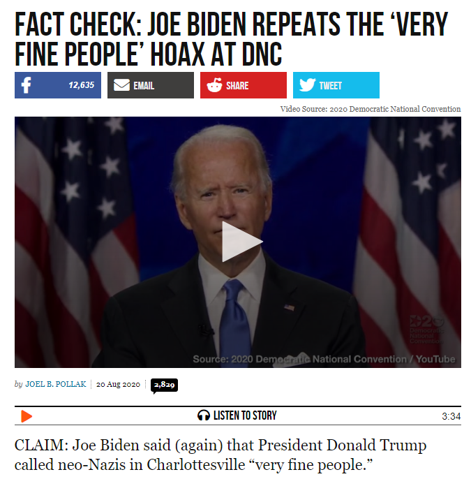 Every permutation of this I've seen says Biden explicitly accused Trump of calling neo-Nazis very fine people.