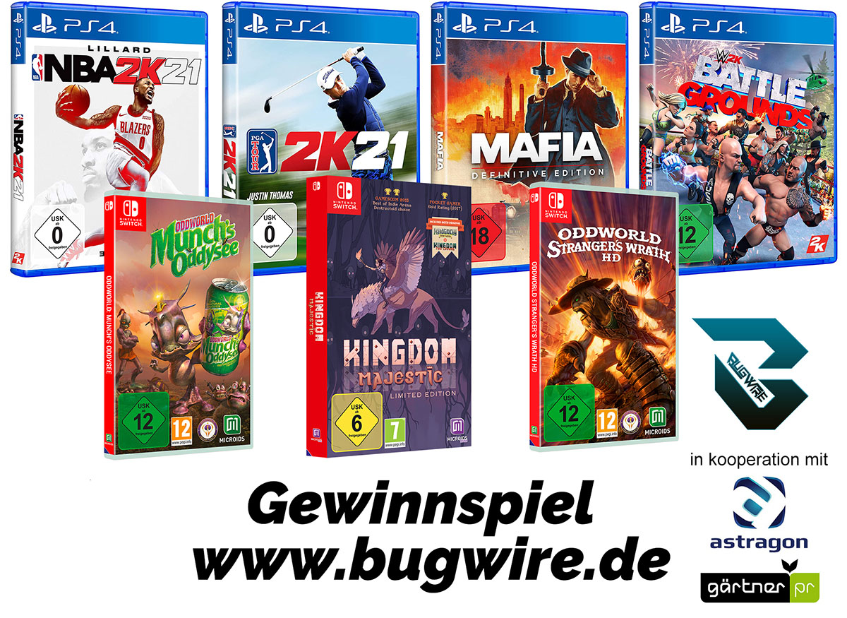 BugWireDE's tweet photo. BugWire Gewinnspiel! Als Dankeschön an EUCH! In Zusammenarbeit mit @astragon_games und @GaertnerPR
https://t.co/Xu07akoIEi
#gewinnen #Gewinnspiel #gaming #gamingnews #verlosung #bugwire #PGATOUR2K21 #NBA2K21 #WWE2KBattlegrounds #Oddworld #NintendoSwitch #Vilsbiburg #heute https://t.co/ERp3hG5HRp