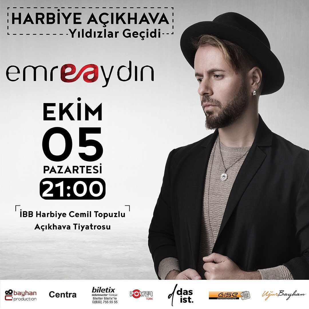 5 Ekim Harbiye Açıkhava Tiyatrosu <a href="/emreaydin/">emre aydın</a> <a href="/dasistevent/">das ist.</a> <a href="/Giseorg/">Gişe Organizasyon</a>
