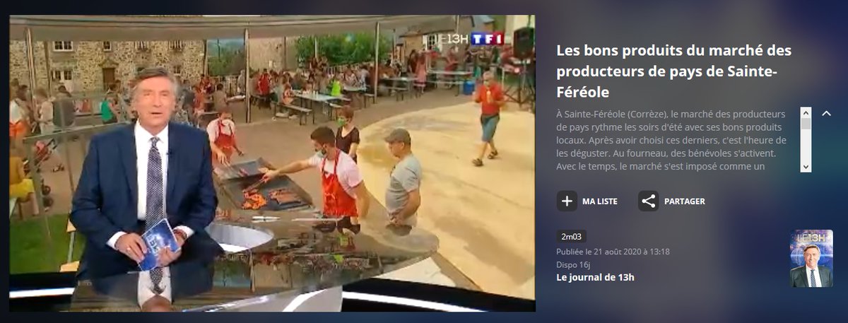 Hier soir, <a href="/TF1/">TF1</a> était à #SainteFereole pour découvrir les #MarchesdesProducteursdePays. Dans un contexte de vigilance sanitaire, ambiance, produits de qualité et saveurs étaient au rendez-vous... C'est ça, la #Corrèze ! 💪
Le reportage complet 👉 cutt.ly/7fiQlaH