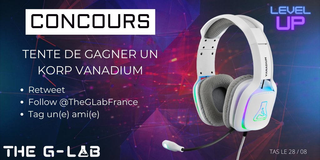 TheGLab_Gaming's tweet photo. #CONCOURS 🎁

Tente de Gagner notre Nouveau Casque Gaming Korp Vanadium! 
👉 https://t.co/KNYeTq0ePq

Pour participer il te suffit de: 

✅ RT + Follow @TheGLabFrance 
✅ Mentionne 1 ami(e)

🏁 TAS le 28/08 à 18h

Bonne chance ! 😉 https://t.co/SgVPOsWZmD
