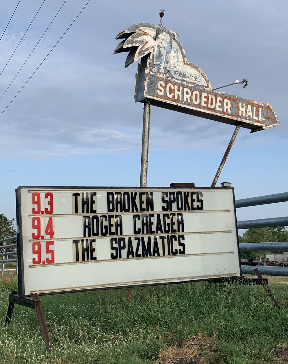 SCHROEDER HALL OPENING WEEKEND IS ONLY TWO WEEKS AWAY !!! We have 3 amazing bands kicking off our weekend. <a href="/TheBrokenSpokes/">The Broken Spokes</a>, <a href="/rogercreager/">Roger Creager</a> and <a href="/TheSpazmaticsTX/">The Spazmatics</a> All tickets are NOW on sale at schroederhall.com ! will be at 50% capacity for all shows, so don’t wait!!!!