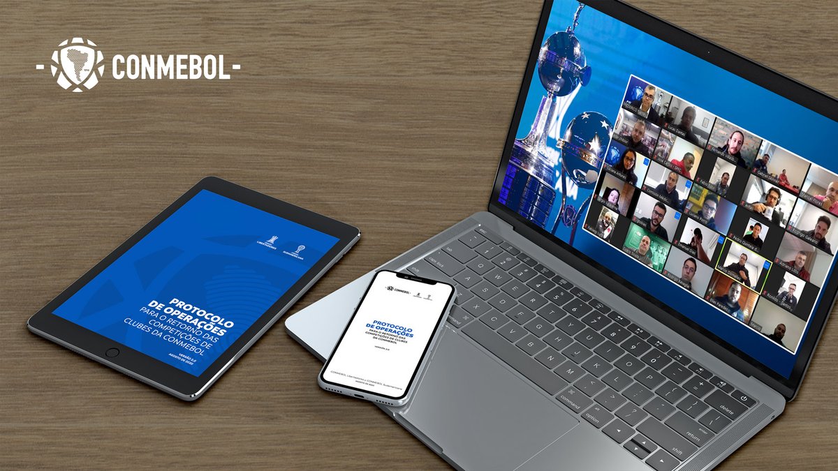 CONMEBOL's tweet photo. Cerramos la semana conversando con equipos de la @CBF_Futebol, participantes de la @Libertadores y @Sudamericana. Se repasaron los protocolos y las dudas fueron respondidas.

¡Brasil también está listo para recibir de manera segura a los mejores torneos de Clubes del continente! https://t.co/76j1MOuOC5