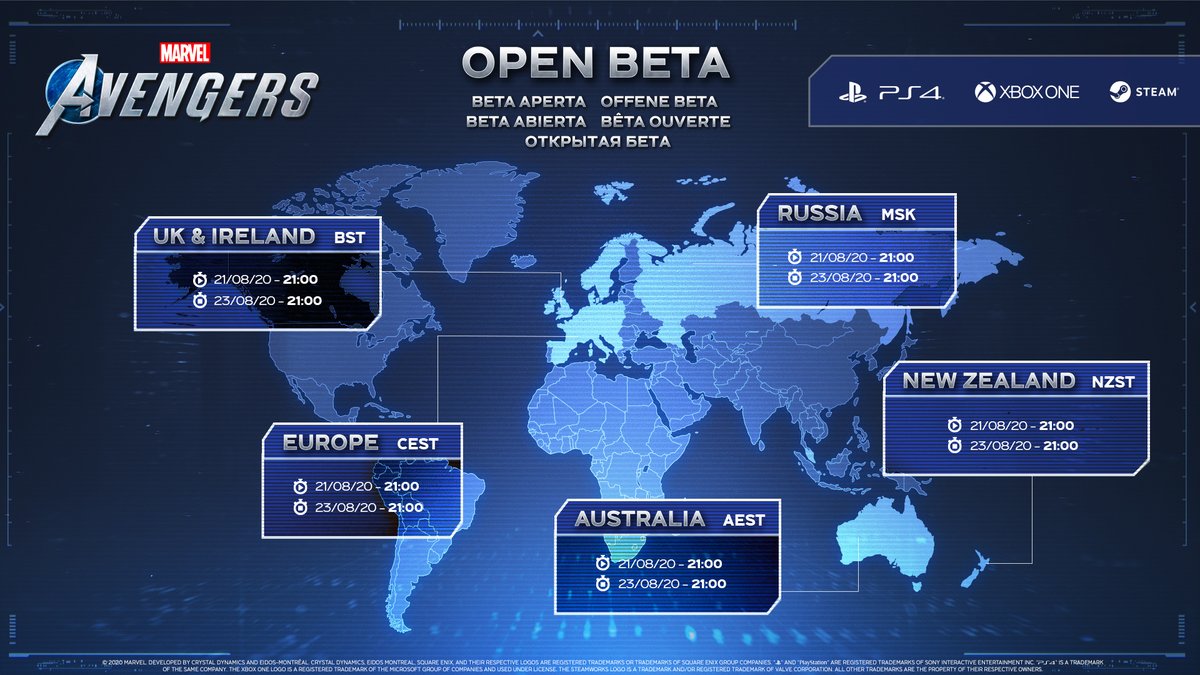 SquareEnix's tweet photo. It's time to take flight!

The Marvel's Avengers Open BETA is now LIVE until August 23 on @PlayStation 4, @Xbox One, and @Steam! Learn about @PlayAvengers more at https://t.co/wck5m35RnJ https://t.co/e00oJBrz0P