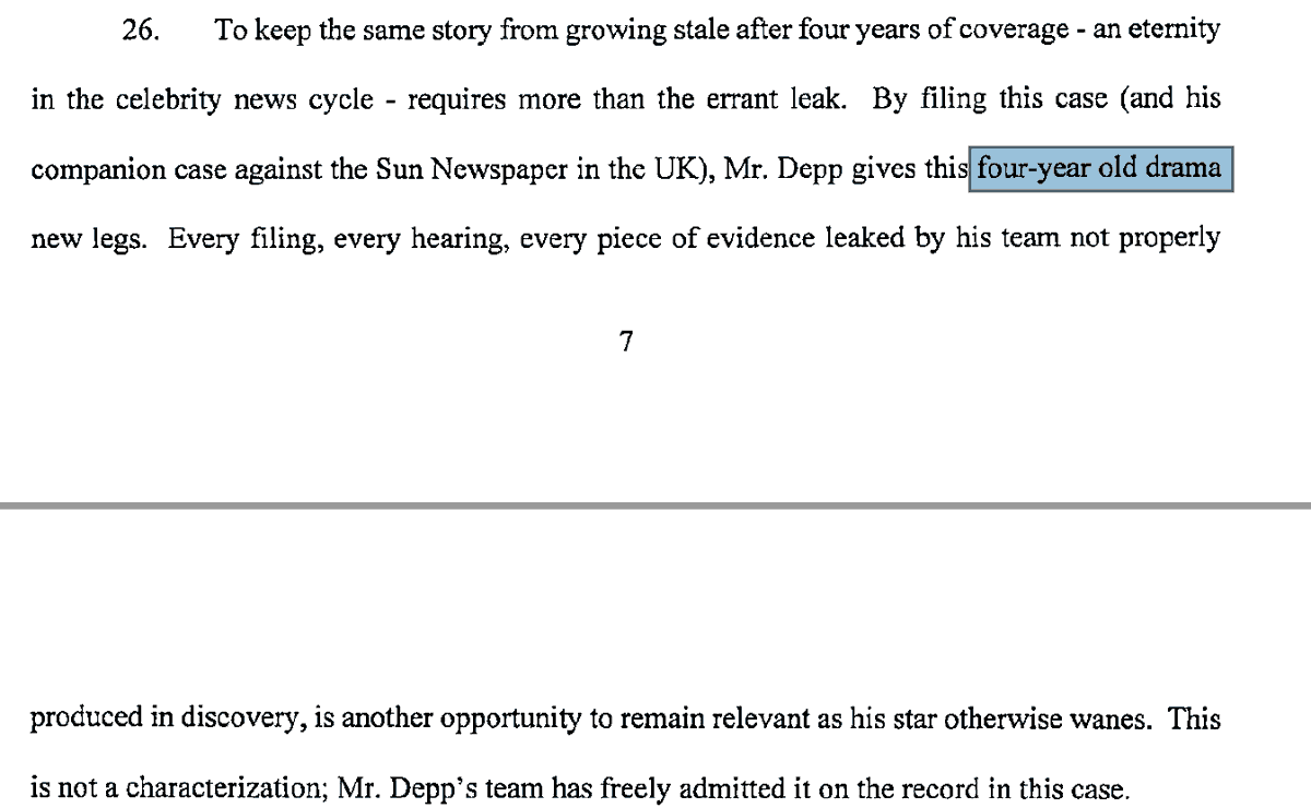 AH routinely mischaracterizes the abusive mess of her relationship with JD. E.g. here is an excerpt of her counterclaim, where she's referring to what according to her was her escaping a relationship in which she was savagely beaten on a regular basis as "drama."