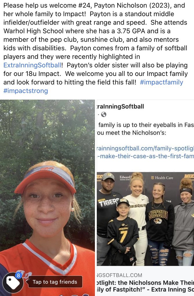 Welcome <a href="/paytonnich24/">payton nicholson</a> and family to our Impact family!  Thank you <a href="/ExtraInningSB/">EXTRA INNING SOFTBALL</a> for the great write up about this outstanding family!