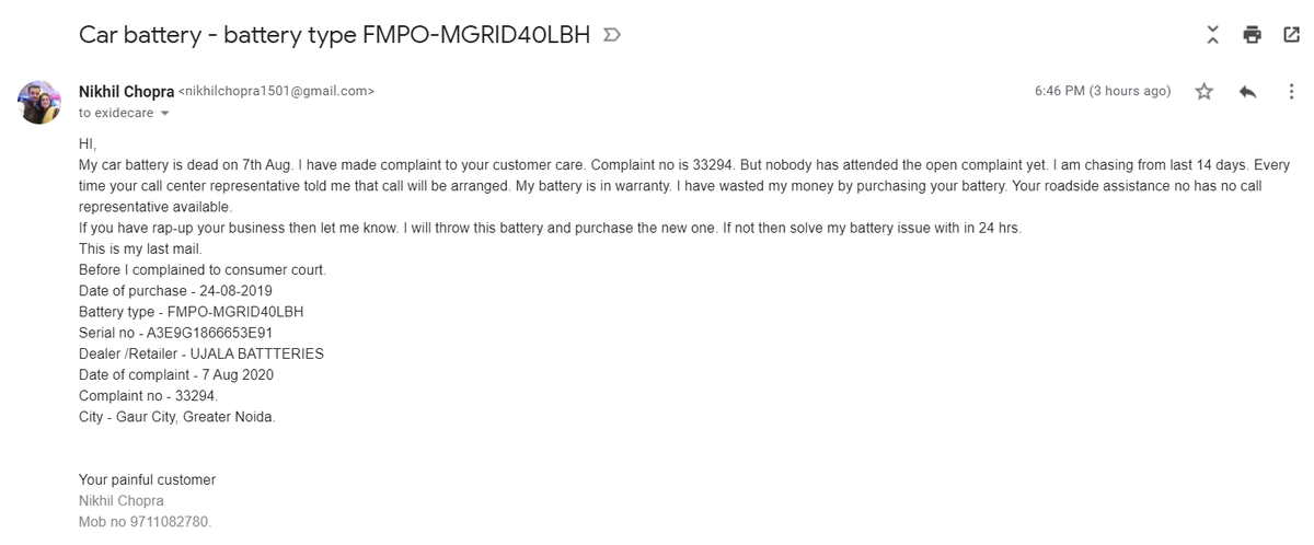chopranikhil15's tweet photo. @ExideCare - Exide has RapUp their Business. Bahuat loss Hua Lagta Hai Exide Ko COVID Se. Call Centres Me Log Nahi, Dealers Ke Pass Stock Nahi Hai, And Customer Ko Support Nahi.

Pathetic service support of Exide. I have wasted my money by purchasing the Exide battery. Continue. https://t.co/HCcsBNKb8Y
