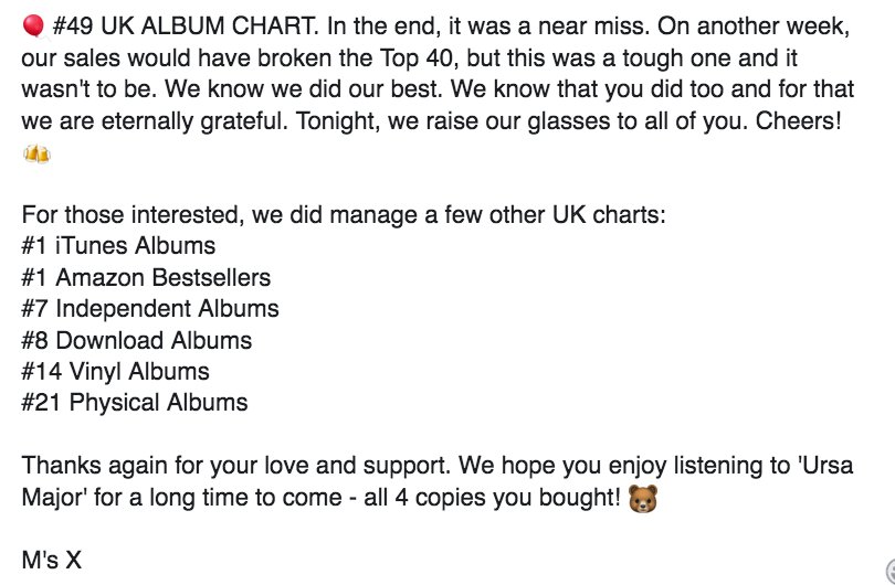 Marsicans's tweet photo. 🎈#49 UK ALBUM CHART. THANK YOU. Here's to you 🍻 🐻 https://t.co/ISlXaWlAQC