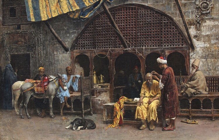 At the Barber’s, 1880 | The gun buyer, 1880 | A Festival at Fatehpur Sikri | Old blue-tiled mosque outside Delhi, 1885