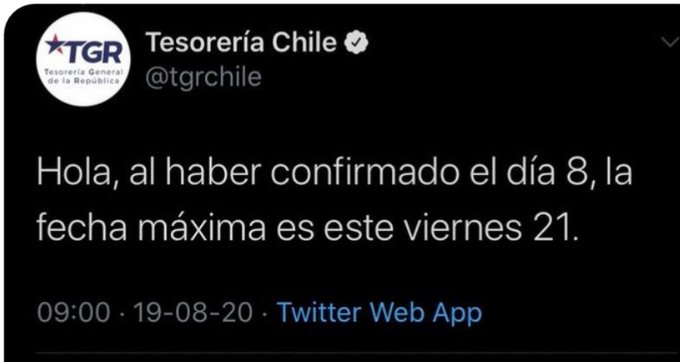 @SII_Chile @tgrchile  postule el 1 confirme el 8 hasta cuando hay que esperar? el plazo era hoy quiero<a class="tags" target="_blank" title="On Twitter" href="/?out=eyJ0eXAiOiJKV1QiLCJhbGciOiJIUzUxMiJ9.eyJpYXQiOjE3MjUzOTY1NjEsImlzcyI6InR3cG9ybnN0YXJzLmNvbSIsIm5iZiI6MTcyNTM5NjU2MSwiZXhwIjoxNzU2OTMyNTYxLCJyZWRpcmVjdF91cmwiOiJodHRwczovL3R3aXR0ZXIuY29tL1NJSV9DaGlsZSJ9.33gMhjNgvPM3KGoYV8P-yrpkncsboqzuD0R_xO5bu1QOAdYDmcM3rXV2jq5n0WhCXCRT9jV61E56i3Rr5ZomYw">@SII_Chile</a><a class="tags" target="_blank" title="On Twitter" href="/?out=eyJ0eXAiOiJKV1QiLCJhbGciOiJIUzUxMiJ9.eyJpYXQiOjE3MjUzOTY1NjEsImlzcyI6InR3cG9ybnN0YXJzLmNvbSIsIm5iZiI6MTcyNTM5NjU2MSwiZXhwIjoxNzU2OTMyNTYxLCJyZWRpcmVjdF91cmwiOiJodHRwczovL3R3aXR0ZXIuY29tL3RncmNoaWxlIn0.lVFbRWNqf7A7OYOV59_vS-K7BN-kbqwY__N8ISKLj8ksjmoz6Ua0dnYBwEgPbwaCxdsLPaSGSvzmoh2y6s-Hdw">@tgrchile</a>