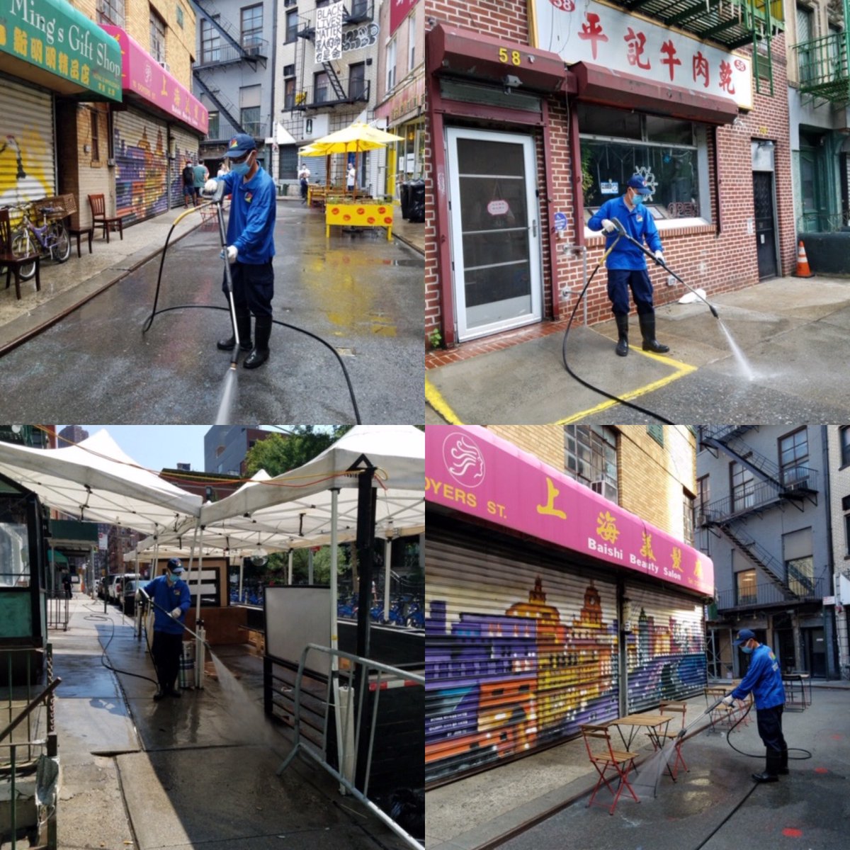 ChinatownNYC's tweet photo. Powerwash duty for our Clean Streets ambassadors continue in keeping our streets and sidewalks clean for residents, businesses and visitors. #powerwashing #chinatown #cleanstreets #chinatownnyc #supportchinatown #explorechinatown #cleansidewalks #keepitclean #workinghard https://t.co/R61J5j7nP3