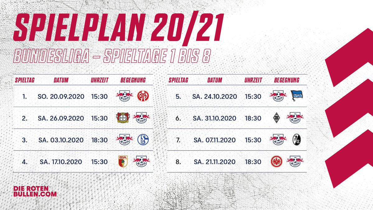 +++ Las jornadas 1-8 con el horario de Cuba +++
#RBLM05 So. 20.09. 09:30 Uhr
#B04RBL Sa. 26.09. 09:30 Uhr
#RBLS04 Sa. 03.10. 12.30 Uhr
#FCARBL Sa. 17.10. 09.30 Uhr
#RBLBSC Sa. 24.10. 09.30 Uhr
#BMGRBL Sa. 31.10. 13.30 Uhr
#RBLSCF Sa. 07.11. 09.30 Uhr
#SGERBL Sa. 21.11. 12.30 Uhr https://t.co/SkWJOV8bfO