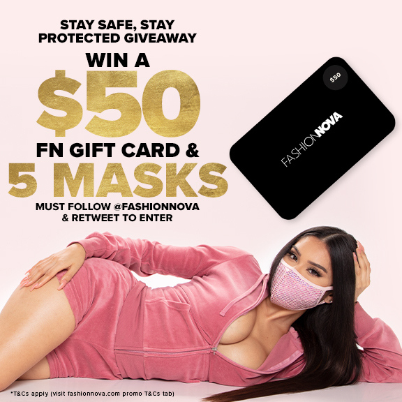 FashionNova's tweet photo. LAST DAY TO WIN THE STAY STYLISH, STAY PROTECTED GIVEAWAY 😱
1 lucky winner will receive a $50 @FashionNova GIFT CARD &amp; 5 MASKS to stay safe in style 🙌😍

HERE'S HOW TO WIN:
Follow @FashionNova 📱 
Like &amp; RT this tweet 🔁

GOOD LUCK BABES❣️ https://t.co/lGVKaqmwVl