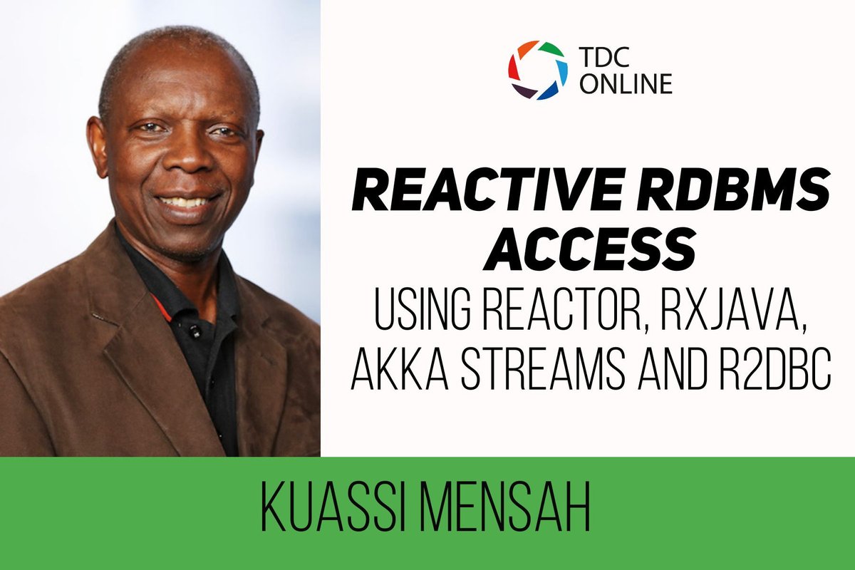 TheDevConfWorld's tweet photo. Take your career to the next level!

@TheDevConfWorld Edition

Come interact with Kuassi Mensah @kmensah 

Reactive RDBMS Access Using Reactor, RxJava, Akka Streams and R2DBC

August 26 and 27. Online. Free.

https://t.co/L0TASNdCEN https://t.co/emblTCm4qH