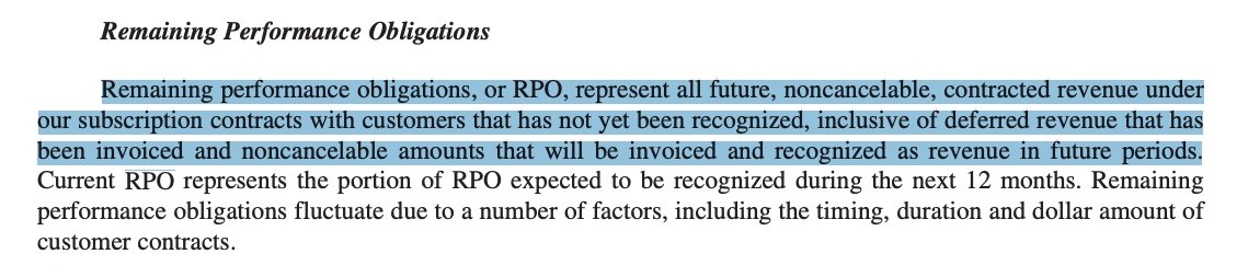 15/ Remaining Performance Obligations (RPO)This is another ASC 606 thing. Officially, it's all the contracted revenue that has yet to be recognized. Another way is: RPO = deferred revenue + backlog
