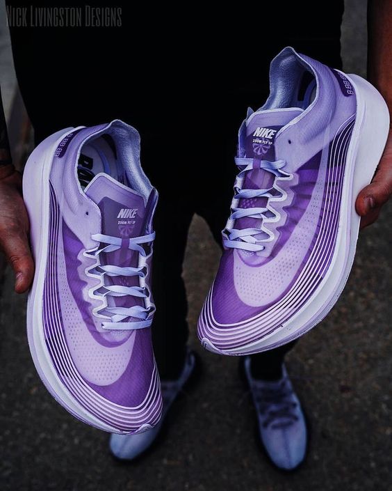 JacquardProduct's tweet photo. Every material takes dye differently. Dip your customs in #iDyePoly and peep the variegation 👀 The dye job #nicklivingstondesigns did on these Zoom Fly SPs turned out SWEET!! 🔥💜🔥💜🔥 https://t.co/yUJznCqIxT