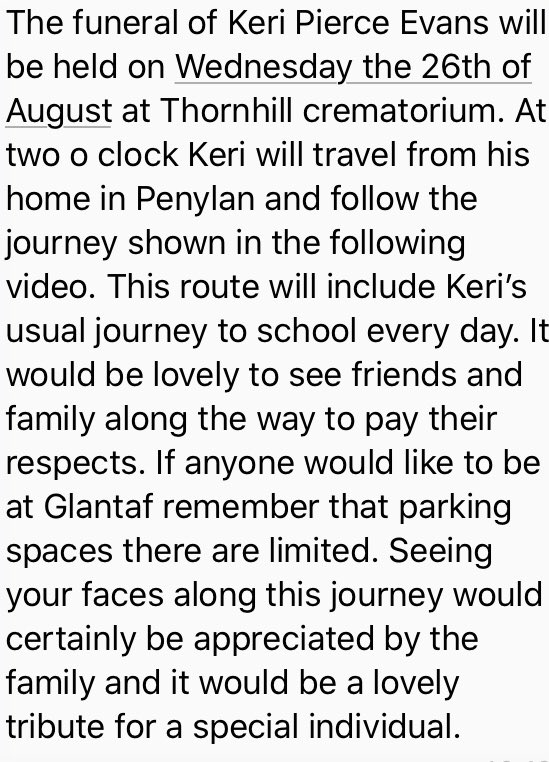 💙Trefniadau angladd Mr Keri Evans funeral procession💙

Gofynnwn i chi gyrraedd Glantaf am 2 o’r gloch. Bydd Keri yn teithio lawr Heol Gabalfa, a mewn i’r ysgol i orffwys ar bwys y cae Rygbi cyn mynd ymlaen i’r angladd breifet.