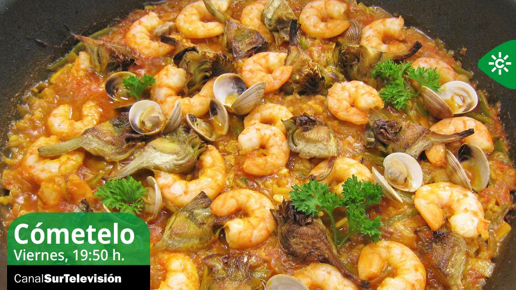canalsur's tweet photo. 🥘🥖Si nuestro chef promete que rebañarás el plato...

...¡prepara el pan! 😄

Arroz seco de alcachofas, judías verdes y langostinos.

⏳¡En media hora, te esperamos!

👨🏻‍🍳 @Enrique_chef @CometeloCSTV

🗓️ Viernes
07:50pm | CanalSurTV 

🔴📡https://t.co/rYtTeH3mKZ https://t.co/kMuVyelect