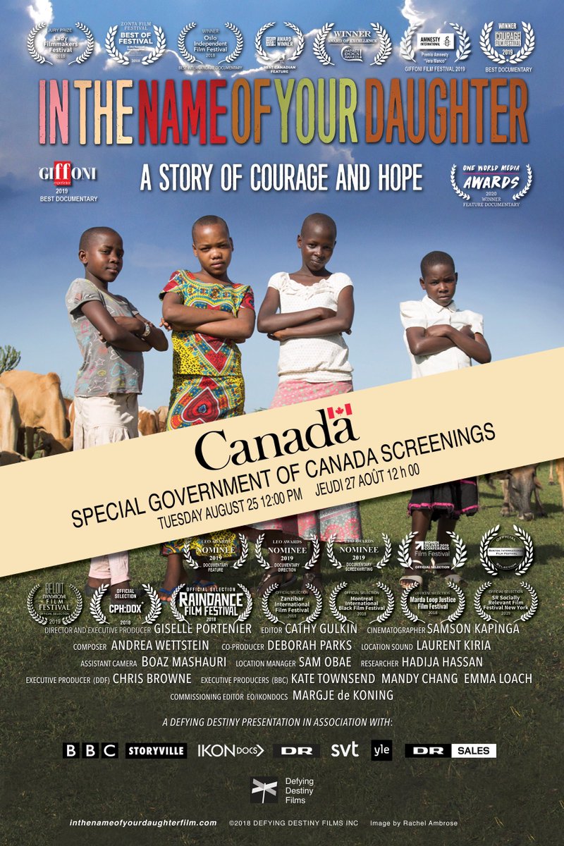 August 25th, 12 Noon Eastern

SPECIAL 🇨🇦 GOVERNMENT ZOOM SCREENING of

 In The Name Of Your Daughter 

Join @Women_Canada for this free event. Followed by a Q and A with the director @giselleportenie &amp; #EndFGM activist <a href="/MaryamDeeqa/">The Maryan Sheikh 🇨🇦</a> 
forms.office.com/Pages/Response…