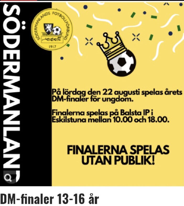 EskilstunUnited's tweet photo. Det är en stor dag imorgon. ⭐️

Våra lag Eskilstuna United F05, F06 &amp; F07 spelar DM-finaler imorgon. Vi önskar er ett stort STORT lycka till. OBS! Matcherna spelas utan publik. 

Vi tror på er tjejer 💙☀️ #dmfinaler #eskilstunaunited #kämpa https://t.co/12C4yhzS9i