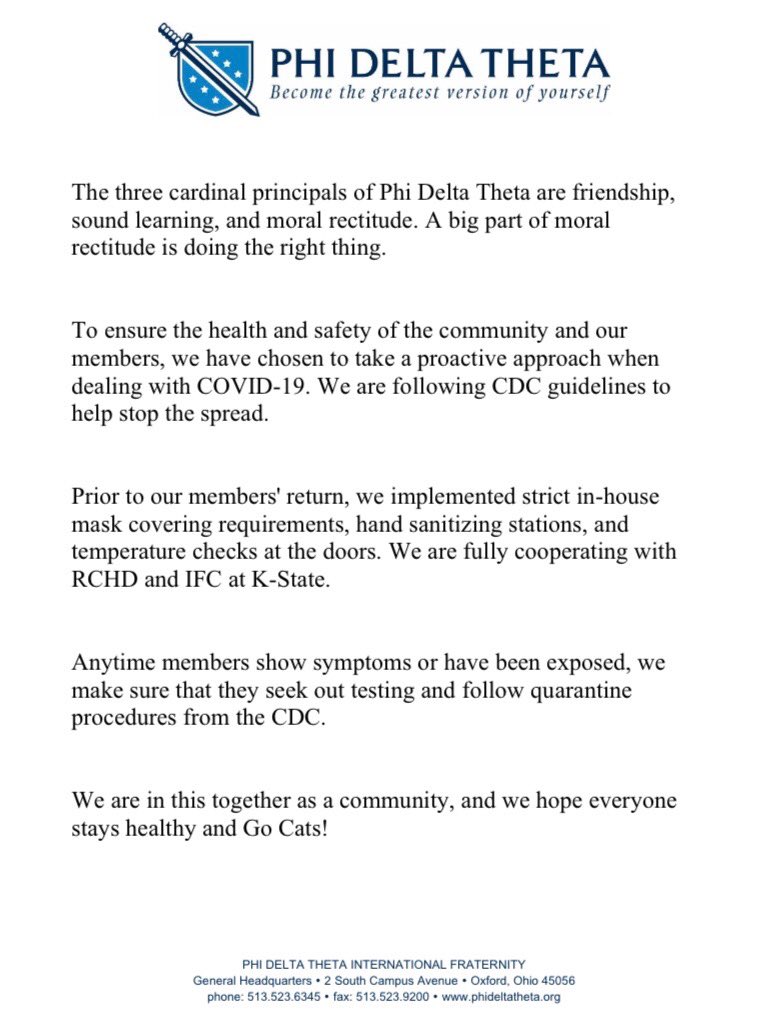 Our 21 positive cases are doing well and have been regularly checked in on. They are currently quarantined accordingly to the CDC. Attached is our official statement.
