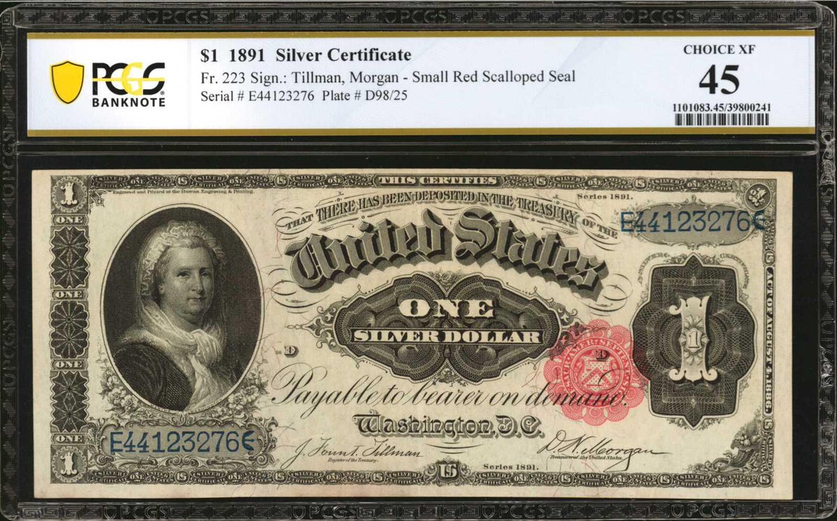oldpapermoney's tweet image. Martha Washington Silver Certificates...

1886 $1 with Large Red Seal
1891 $1 with Small Red Seal

#numismatics #history #PCGSBanknote @PCGScoin #USA🇺🇸