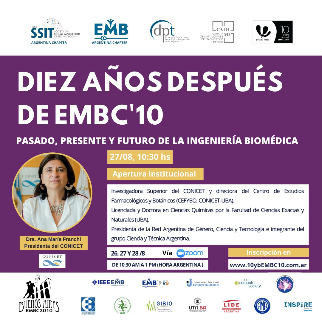 CADIMESALUD's tweet photo. #EMBC10 | #Webinar 📢 Pasado, presente y futuro de la Ingeniería Biomédica.
Jueves 27/8 🕘 10:30 hs Hablará la presidenta de #CONICET Dra. Ana Franchi.
Inscríbase sin cargo aquí https://t.co/ZmWfLfM9wS
Más información en https://t.co/AXROufcHGw
#BEMC #EEMB #INGENIERIA #IEEE https://t.co/QbxVtNR0jX