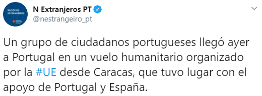 TVVnoticias's tweet photo. #21Ago 🇵🇹🇻🇪El ministro de relaciones exteriores de Portugal, informó que se organizó un vuelo humanitario para el retorno de portugueses varados en Venezuela #TVVNoticias #TVV https://t.co/5C2wJHnHrS