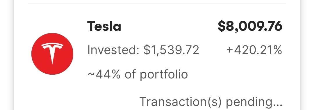 _ZACHagawea's tweet photo. @elonmusk shoulda bought more. But I'm up 420%.
Now I just need a .48% increase for the golden number. https://t.co/h1PGhbpus3