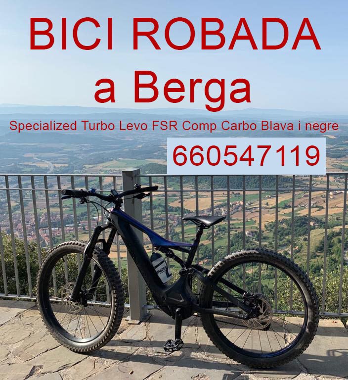 Avui 21-8-20 a les 7 del matí ens han robat aquesta bicicleta elèctrica model: #Specialized Turbo Levo FSR Comp Carbo, de color blau fort a la part superior i negre la resta.
Ha sigut al C/Coforb de #Berga. 
En podeu fer difusió si us plau?
Moltes gràcies #berguedà
