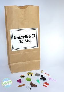 All you need is bits and bobs from around the house and a bag to hide them in, 'describe it to me' is a great way to develop narratives and vocab! #athomewithedna