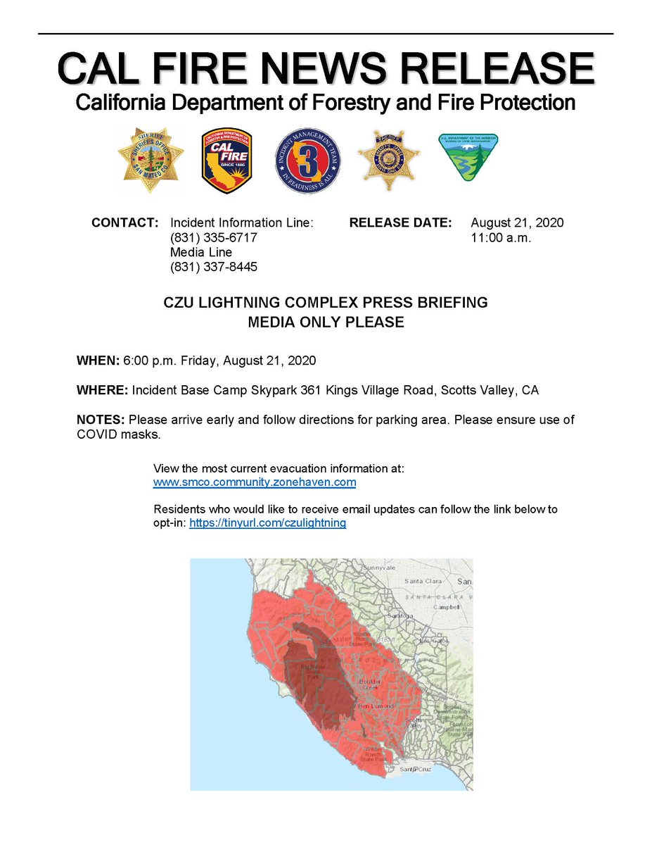 CAL_FIRE's tweet image. #CZUAugustLightingComplex PRESS BRIEFING MEDIA ONLY PLEASE @CALFIRECZU