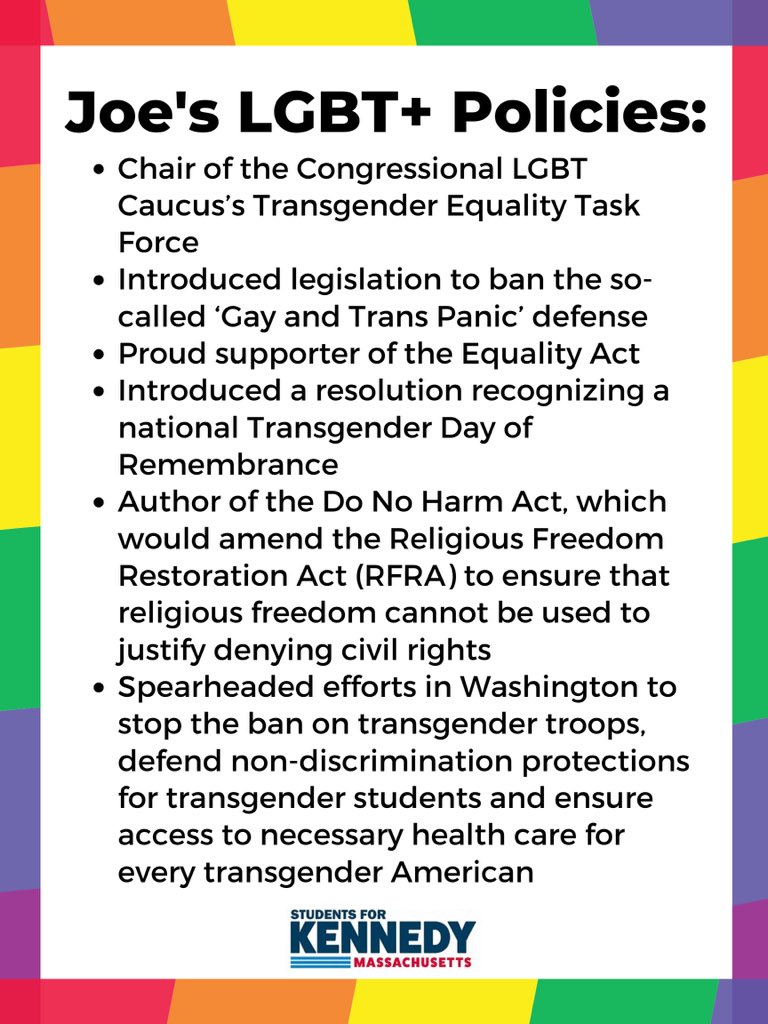 Joe has fought for LGBT+ rights at every opportunity as the chair of the Transgender Equality Taskforce and a strong voice against Trump’s ban on transgender troops!