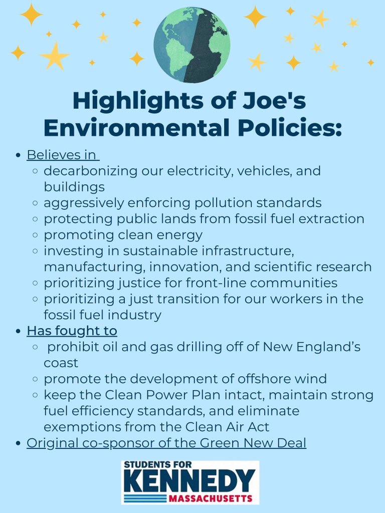 Joe is an original co-sponsor of the GND and has prioritized front-line communities and environmental justice!